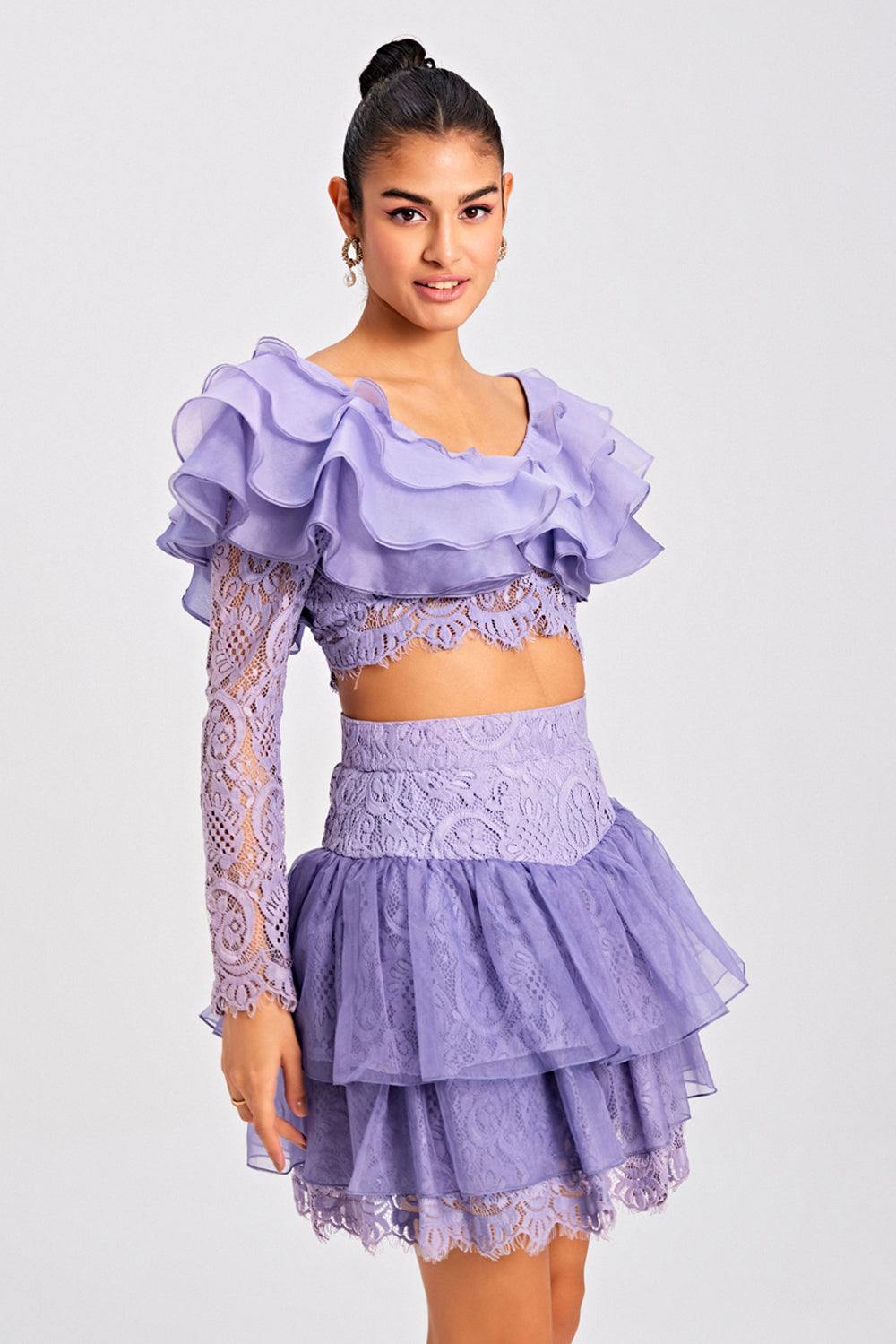 Lilac Textured Layered Skirt