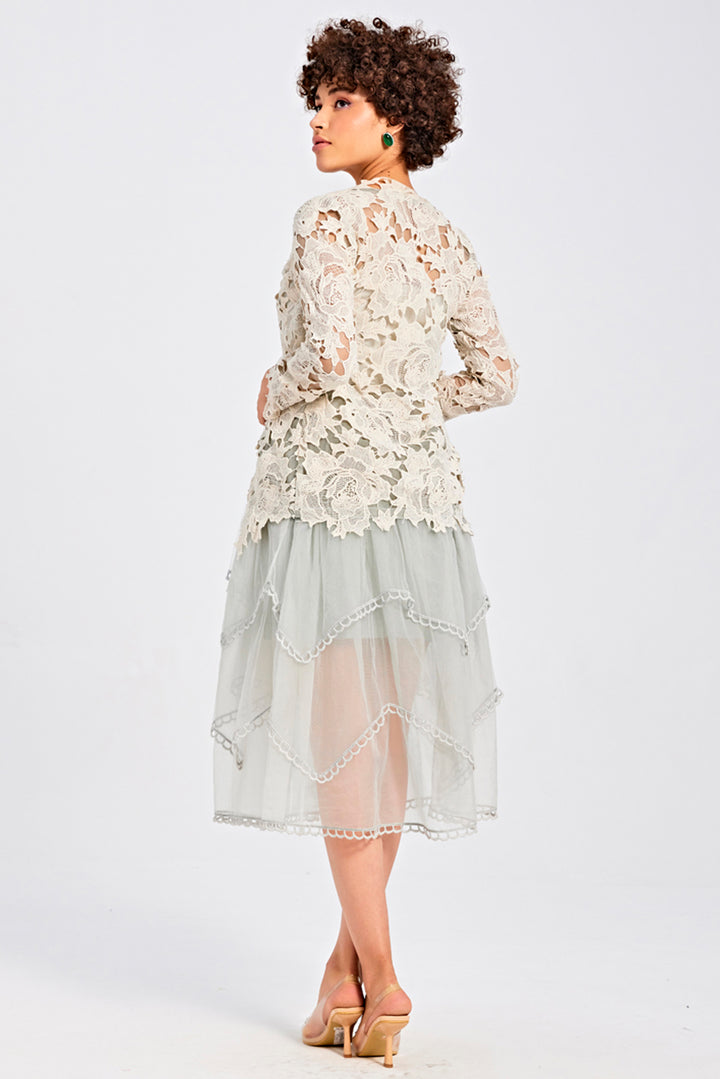 Flower Lace Jacket With Tulle Skirt Set
