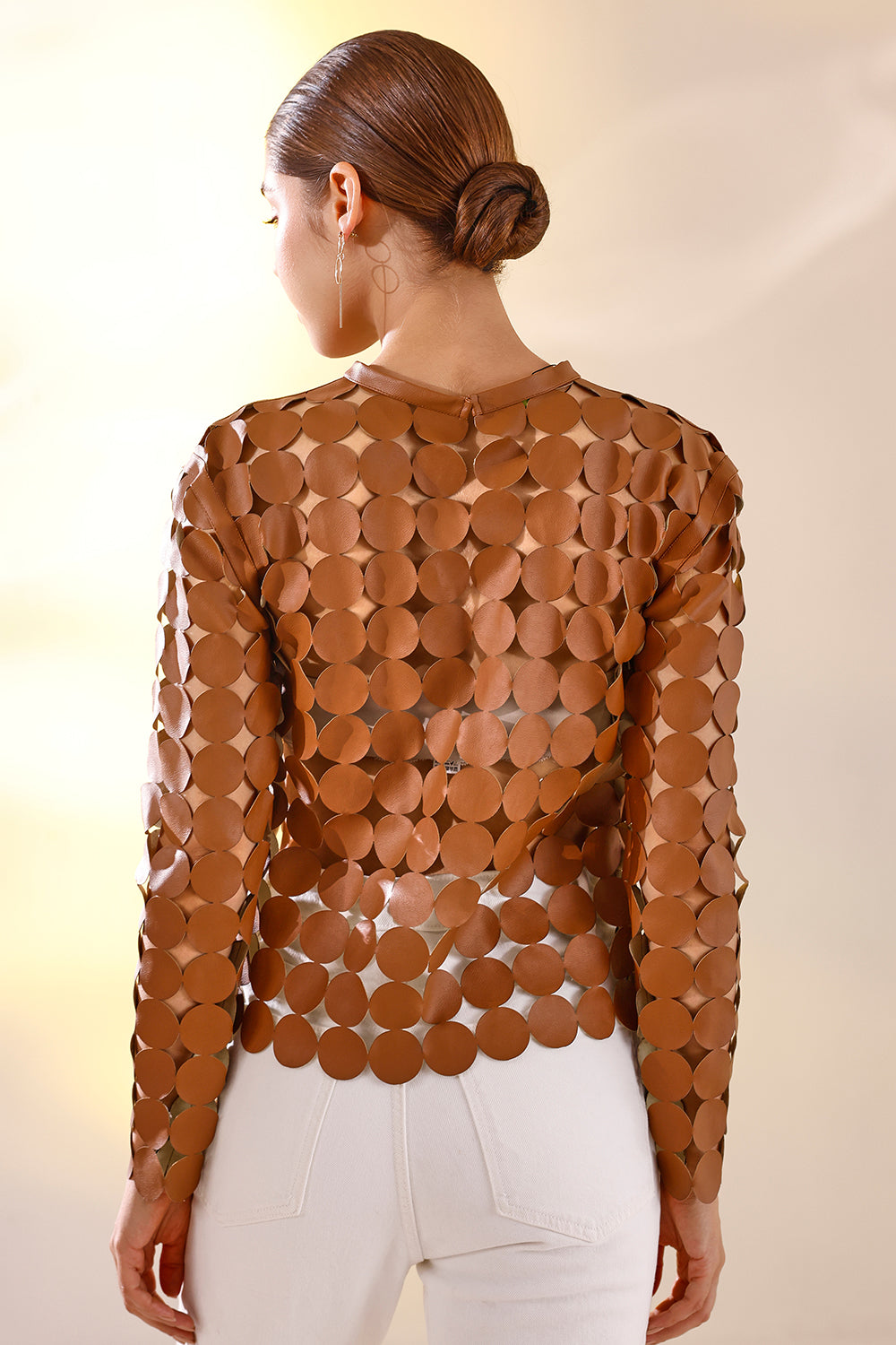 Brown glister leather top
