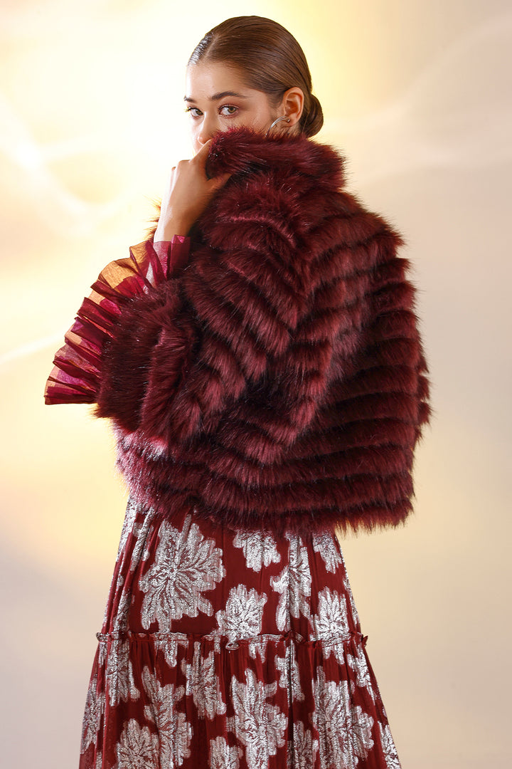 Wine Quilted fur jacket