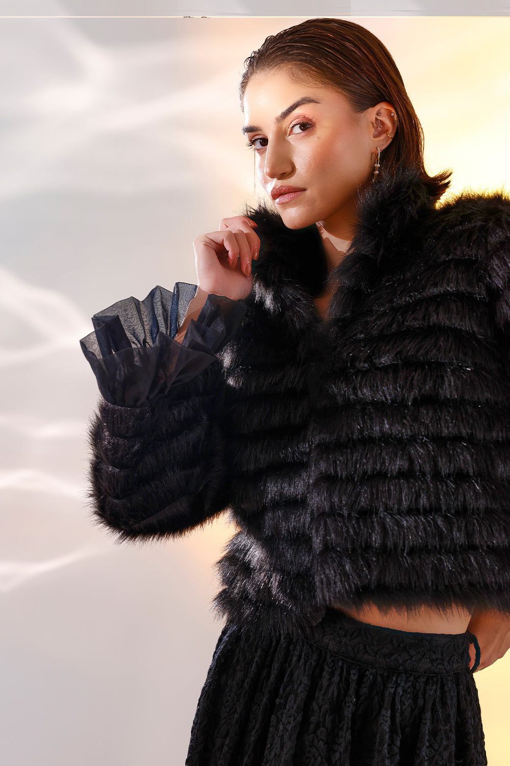Black Quilted fur jacket