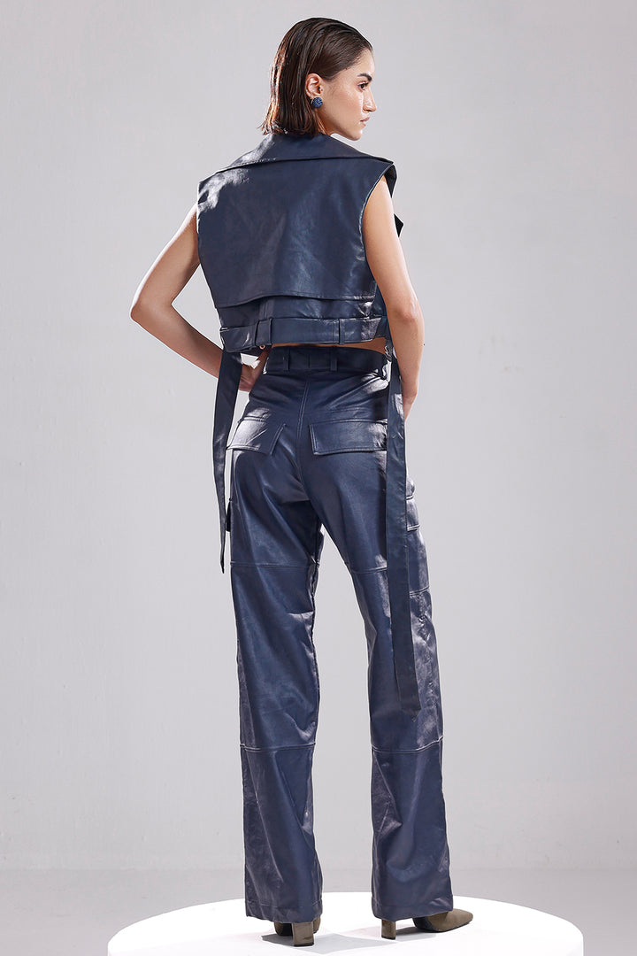 Blue leather cargo pants