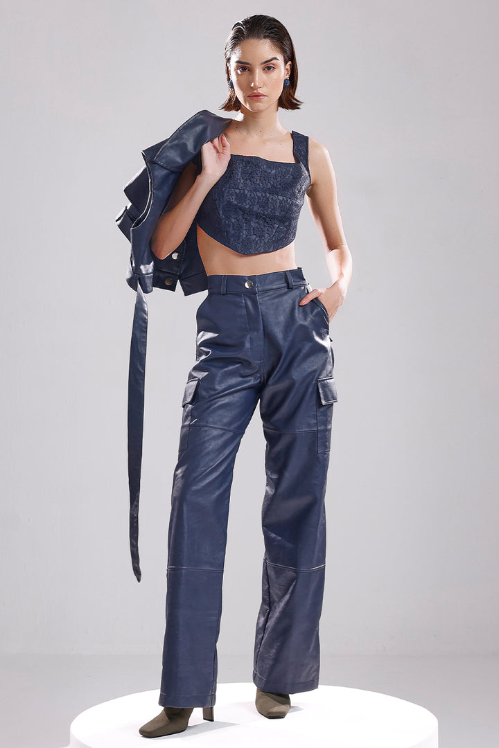 Blue leather cargo pants