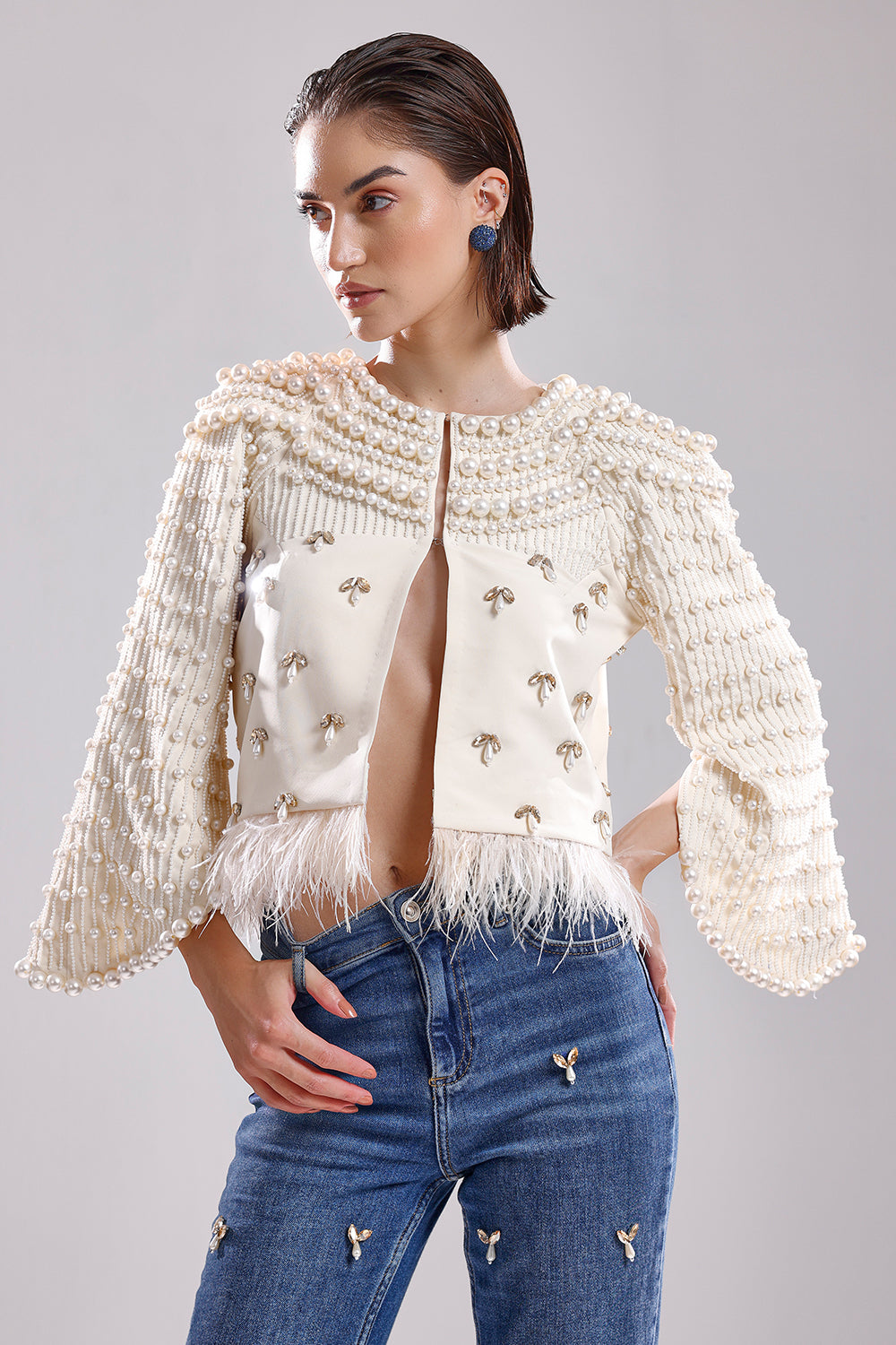 Ivory embroidered pearl jacket