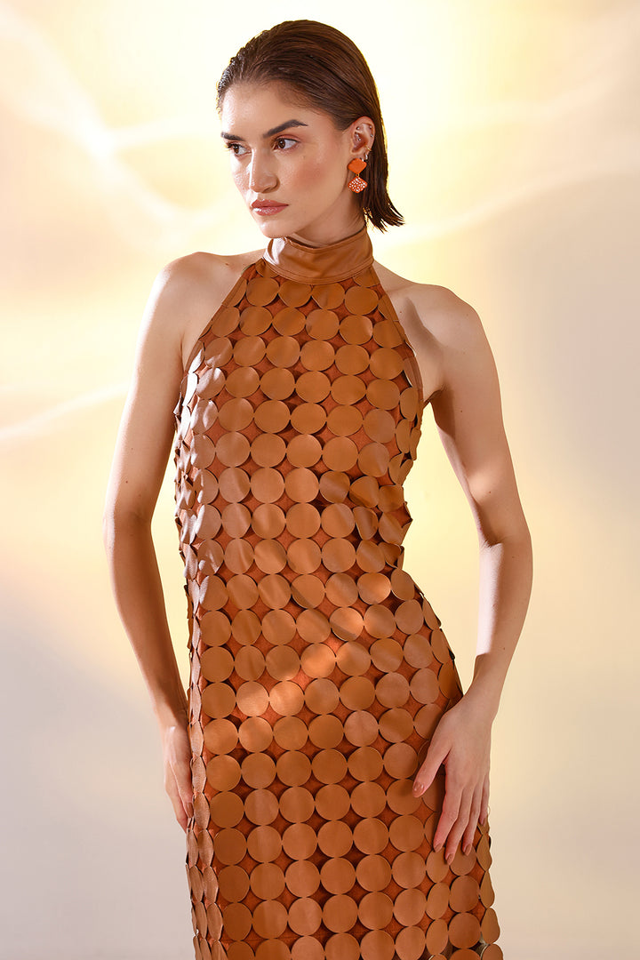 Tan leather glister dress