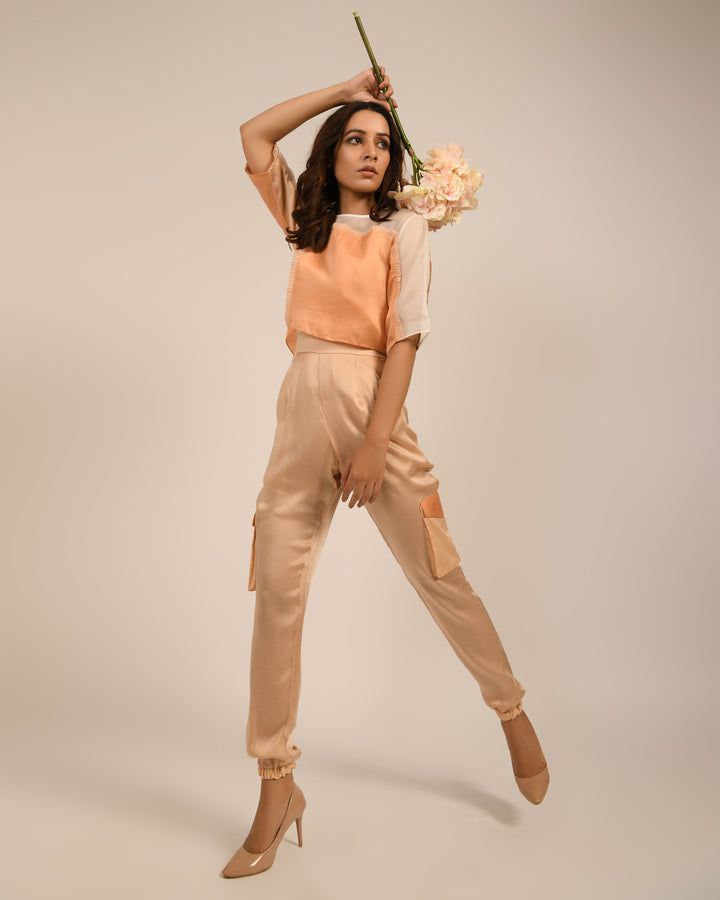 Peach Organza Top with Cotton Pants