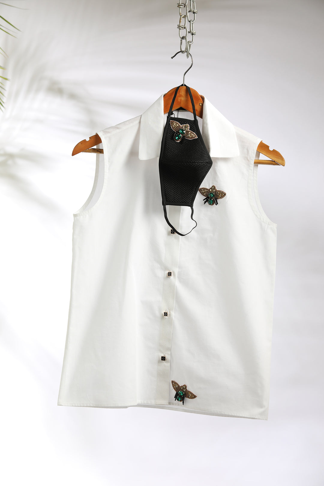 Sleeveless Embellished Cotton Shirt
